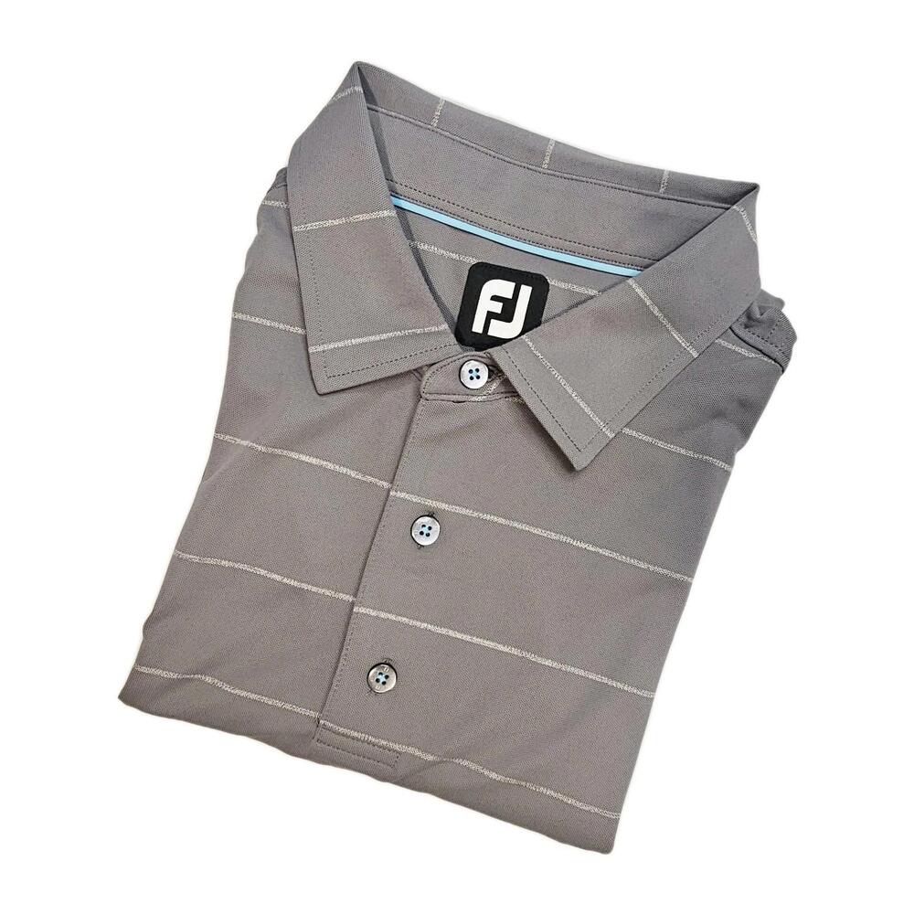 FootJoy Men’s XL Grey Chalk Stripe Polo Golf Shirt Wicking Performance